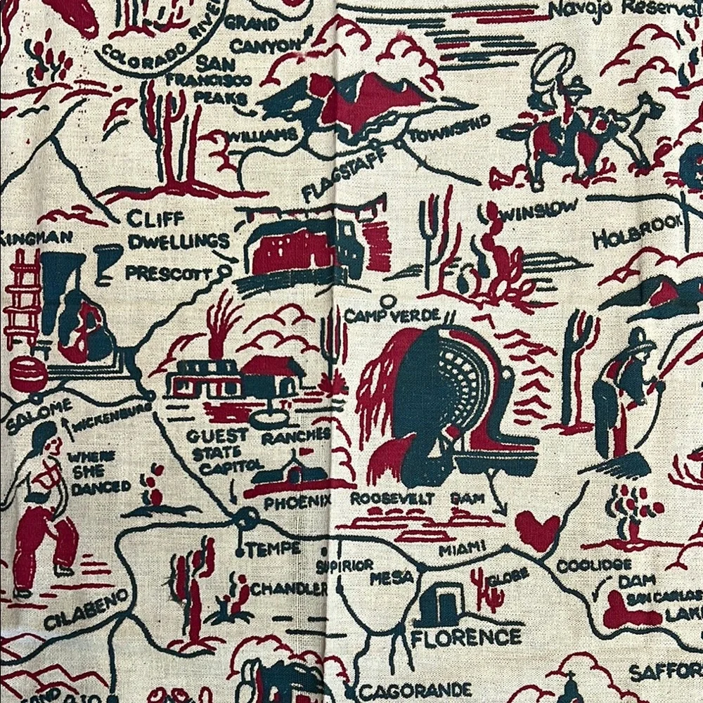Arizona Vintage Red and Black Table Cloth beautiful for dining or wall hanging.